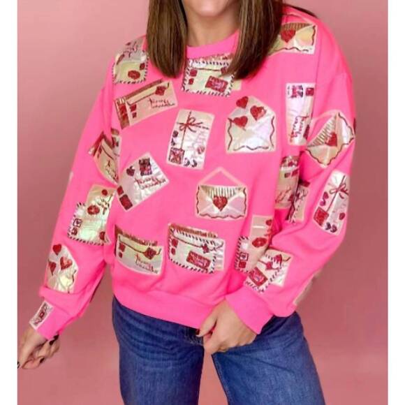 QUEEN OF SPARKLES Tops - NEW QUEEN OF SPARKLES love letters long sleeve sweatshirt in neon pink